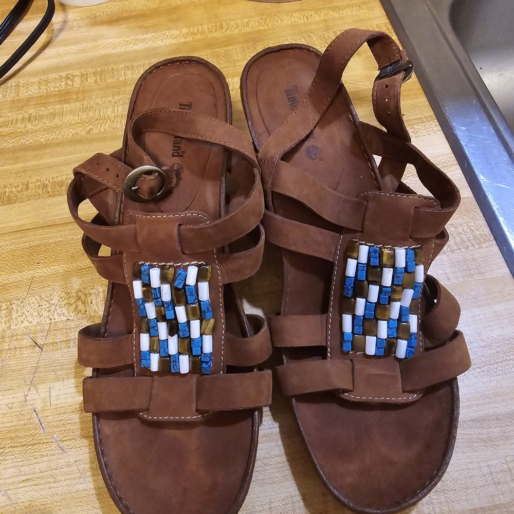 Timberland Brown Sandals with Beaded Accent